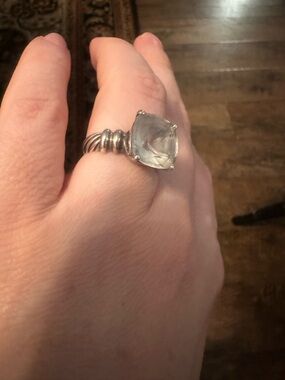 Vintage Sterling Silver Light Green Stone Statement Ring Size 8
